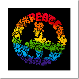 Hippie Peace Sign Lgbt Flag Rainbow TShirt Gay Lesbian Flags Posters and Art